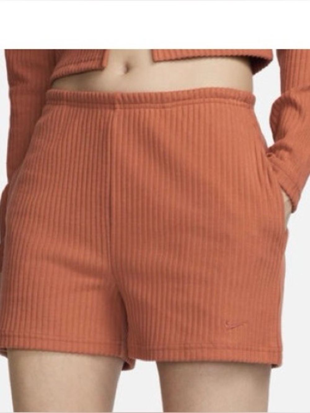 Nike Sportswear Chill Rib Women's High-Waisted Shorts Size S Burnt Sunrise